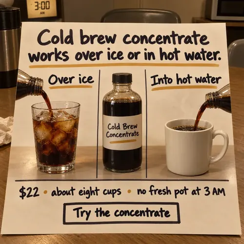 Example ad for a sample brand, Northwind Coffee Co's Cold Brew Concentrate, with the headline "Cold brew concentrate works over ice or in hot water."
