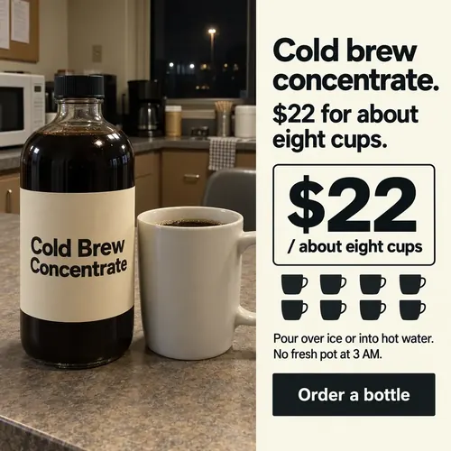 Example ad for a sample brand, Northwind Coffee Co's Cold Brew Concentrate, with the headline "Cold brew concentrate. $22 for about eight cups."