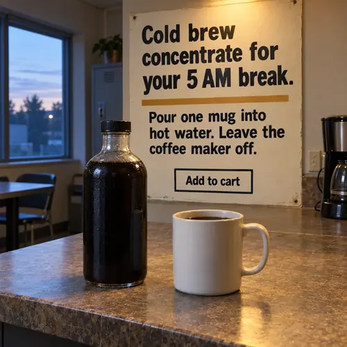 Example ad for a sample brand, Northwind Coffee Co's Cold Brew Concentrate, with the headline "Cold brew concentrate for your 5 AM break."