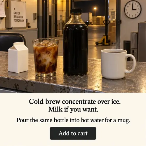 Example ad for a sample brand, Northwind Coffee Co's Cold Brew Concentrate, with the headline "Cold brew concentrate over ice. Milk if you want."